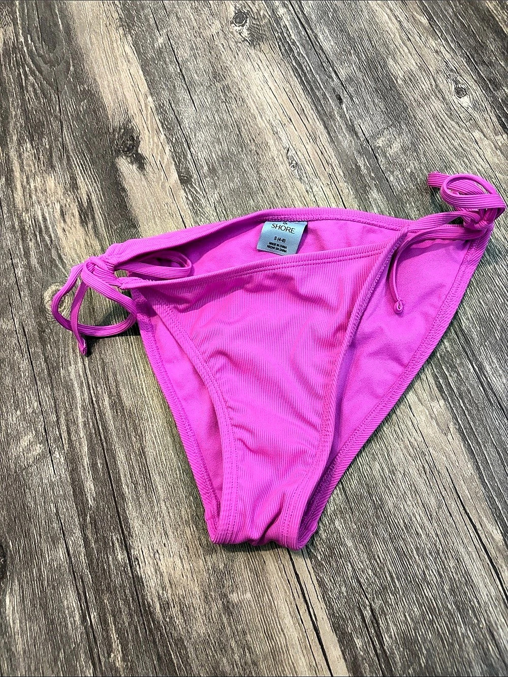 Shade & Shore Ribbed Side-Tie Cheeky Coverage Bikini Bottom Bikini Bottom Pink